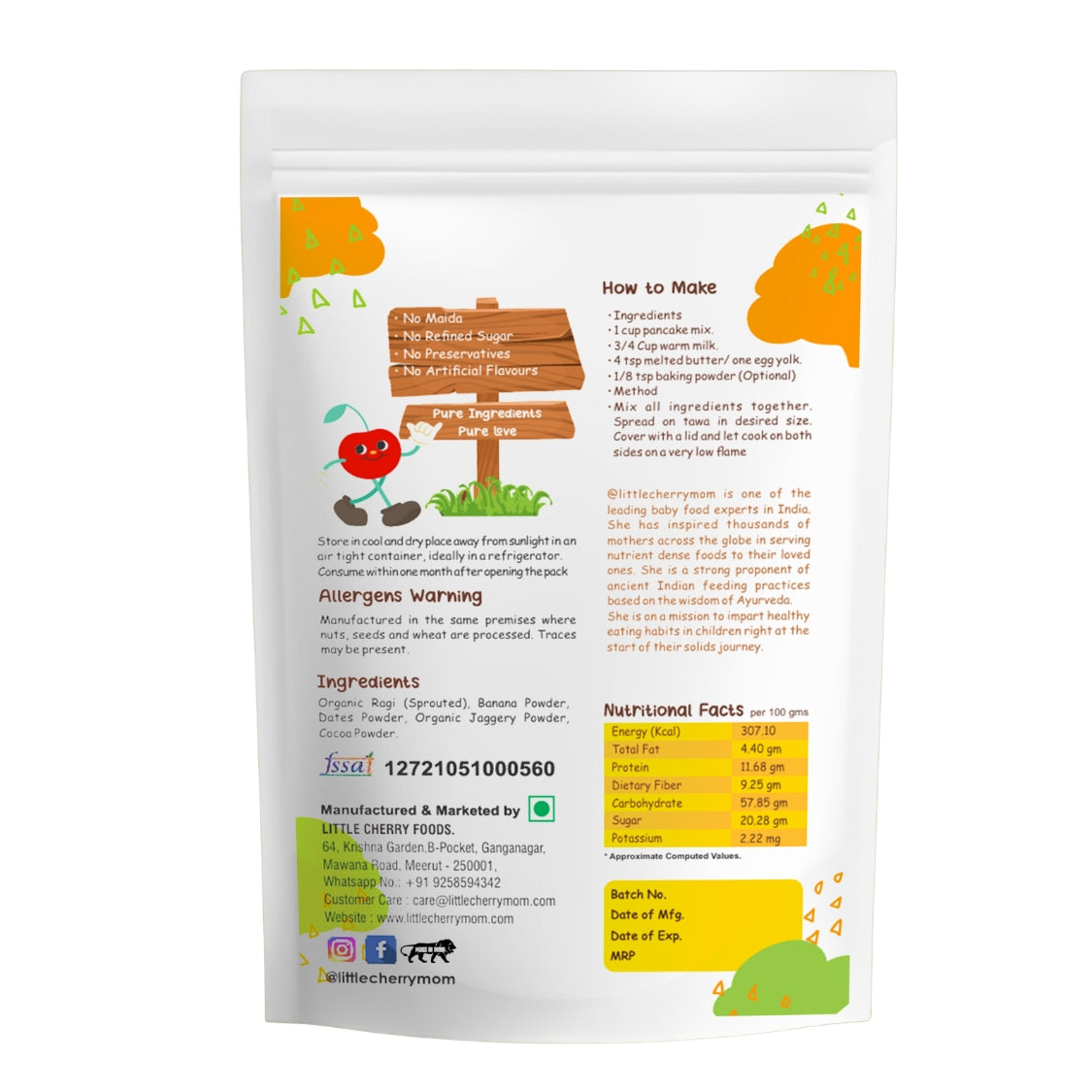 Littlecherrymom Power Pancake Combo (175g×2) — Healthy Pancake Mix Combo for Kids | Ragi Choco Banana & Pineapple | No Maida
