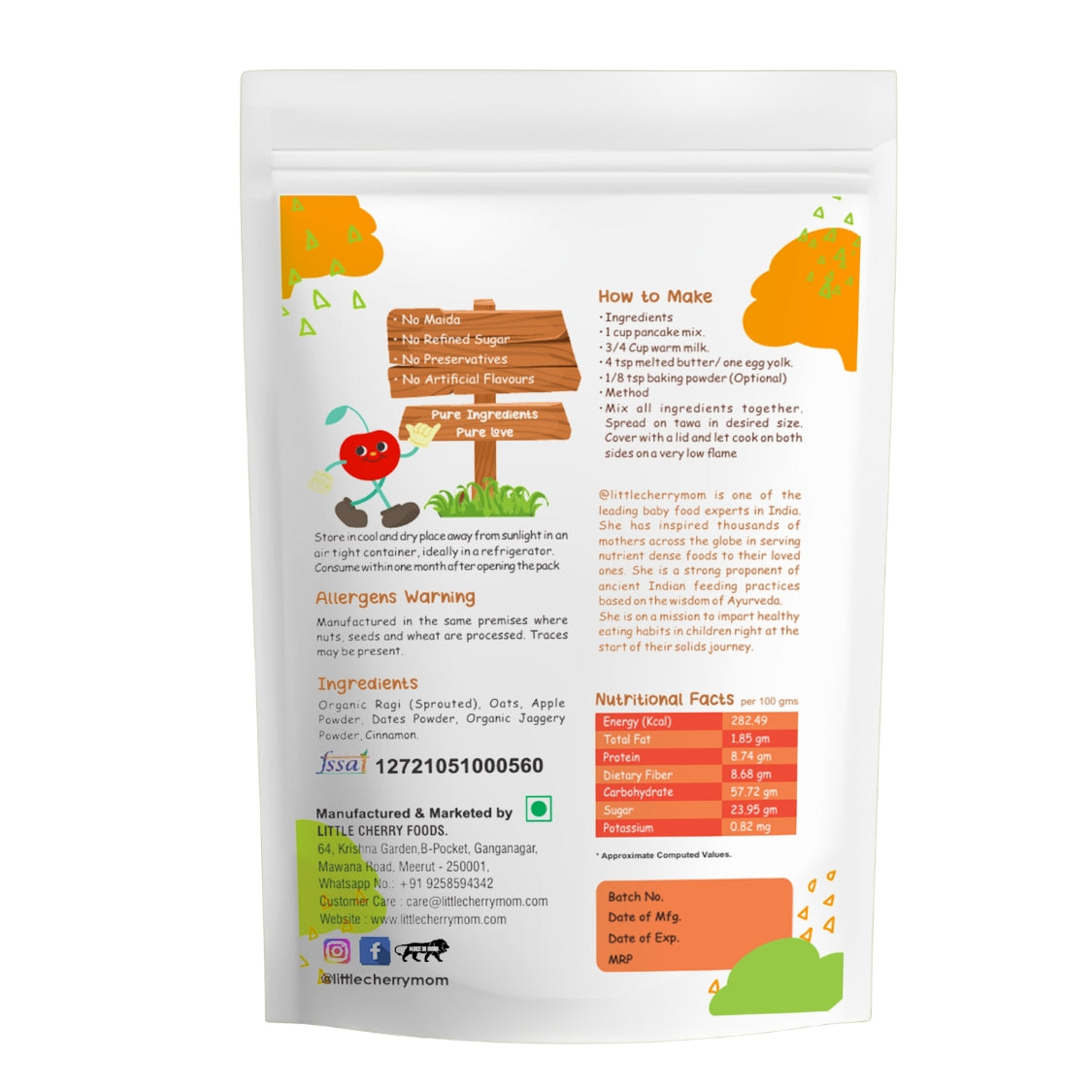 Littlecherrymom Calcium Rich Pancake Combo — Healthy Pancake Mix for Kids | Ragi Choco Banana & Apple | No Maida