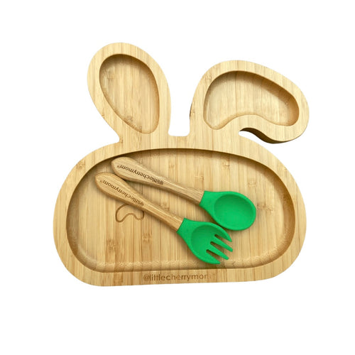 Littlecherrymom Bunny Bamboo Suction Plate - Bunny Design, Anit-Slip Toddler Feeding Plate