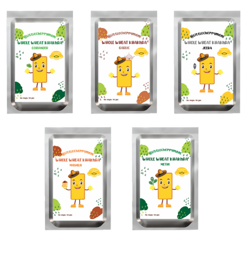 Littlecherrymom Whole Wheat Khakhra - Pack of 3 (100gm each). Choose any three of your Favourite Flavours from the given combinations.