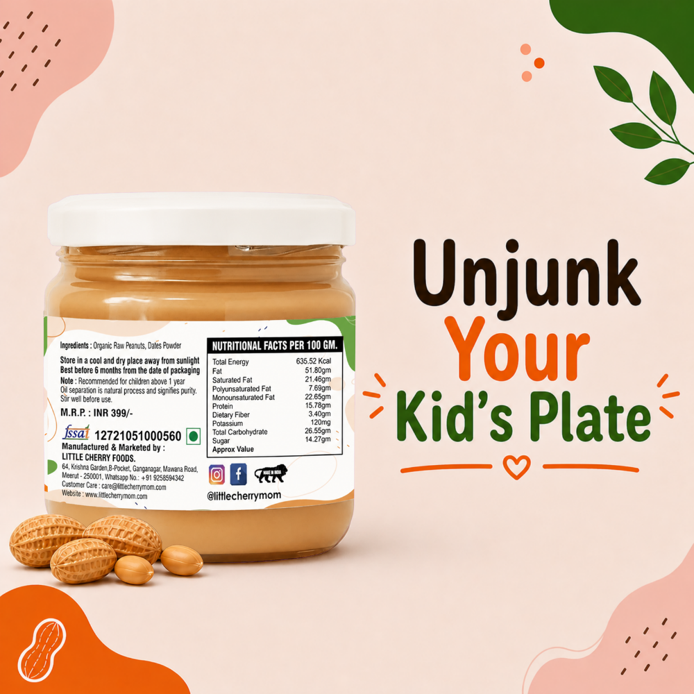 Littlecherrymom Creamy Peanut Butter 325 gm - Protein-Rich Peanut Spread For Kids