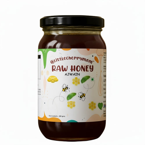 Littlecherrymom Raw Honey 500 gms - Ajawain Honey, Natural & Unfiltered For Kids & Family, Healthy Sweetener