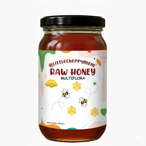 Littlecherrymom Raw Honey 500 gm - Multiflora Honey, Natural & Unfiltered For Kids & Family, Healthy Sweetener