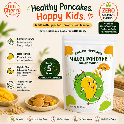 Littlecherrymom Healthy Millet Pancake Mix Jowar Mango 175 g - No Refined Sugar, Kid Breakfast