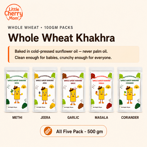 Littlecherrymom Whole Wheat Khakhra Combo — Crispy Baked Snack for Kids & Families | 5 Flavours | No Maida, Not Fried