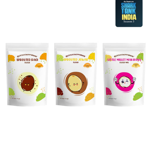 Littlecherrymom Super Millets Combo - Sprouted Ragi (375 gm), Sprouted Jowar (375 gm), Little Millet Makhana Mix (375 gm)