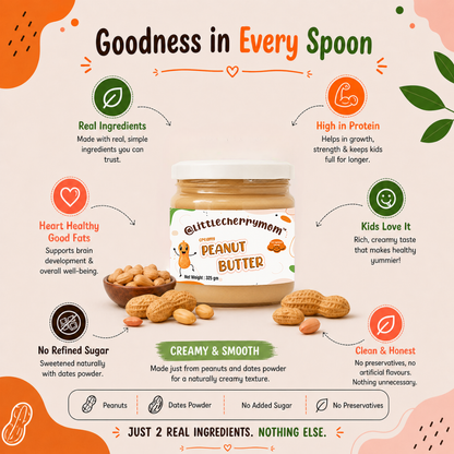 Littlecherrymom Creamy Peanut Butter 325 gm - Protein-Rich Peanut Spread For Kids