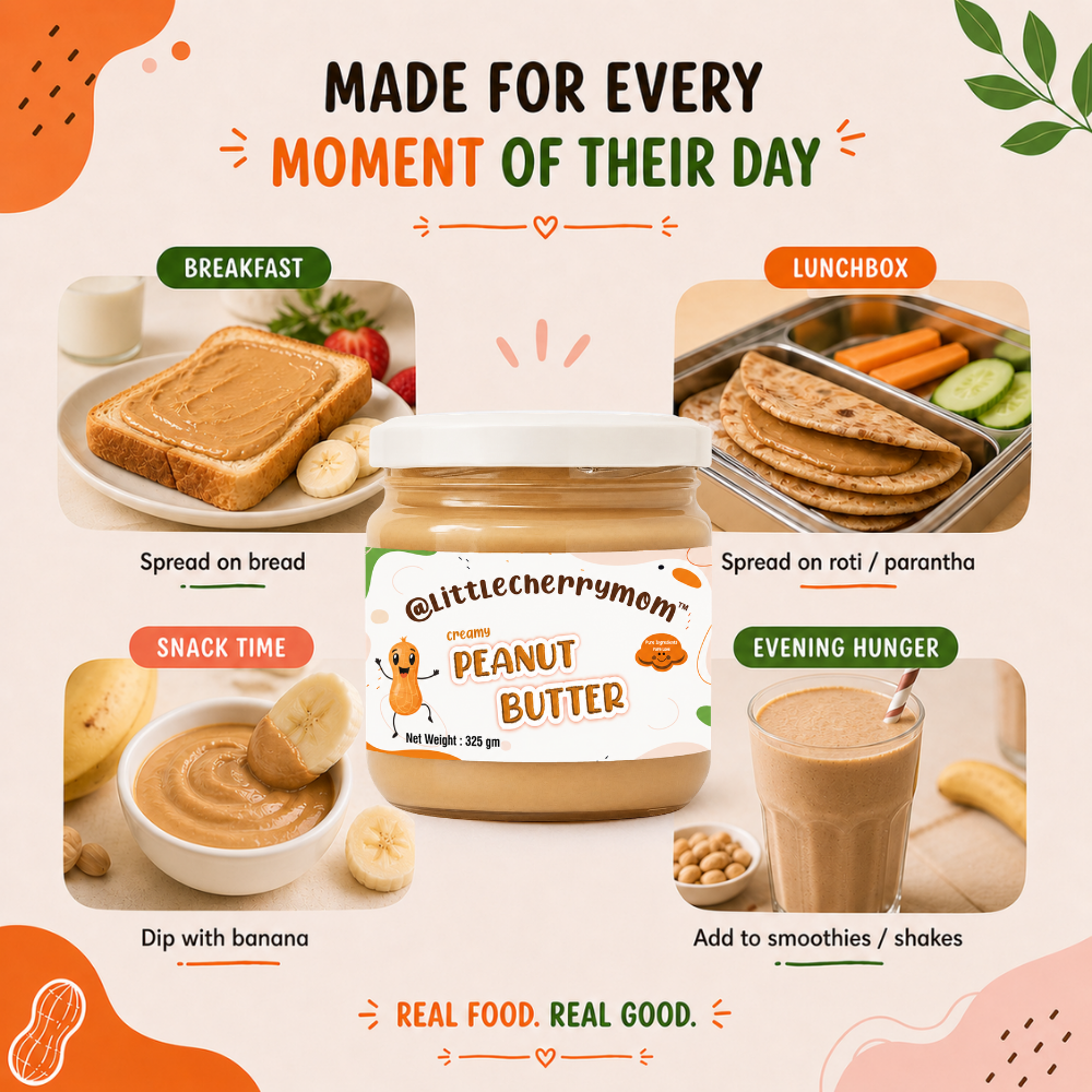 Littlecherrymom Creamy Peanut Butter 325 gm - Protein-Rich Peanut Spread For Kids
