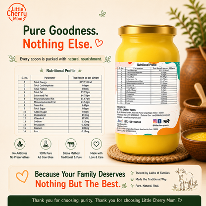 Littlecherrymom A2 Bilona Cow Ghee 1L — Made the Traditional Way, From Grass-Fed Desi Cows | Pure, Unprocessed, No Additives