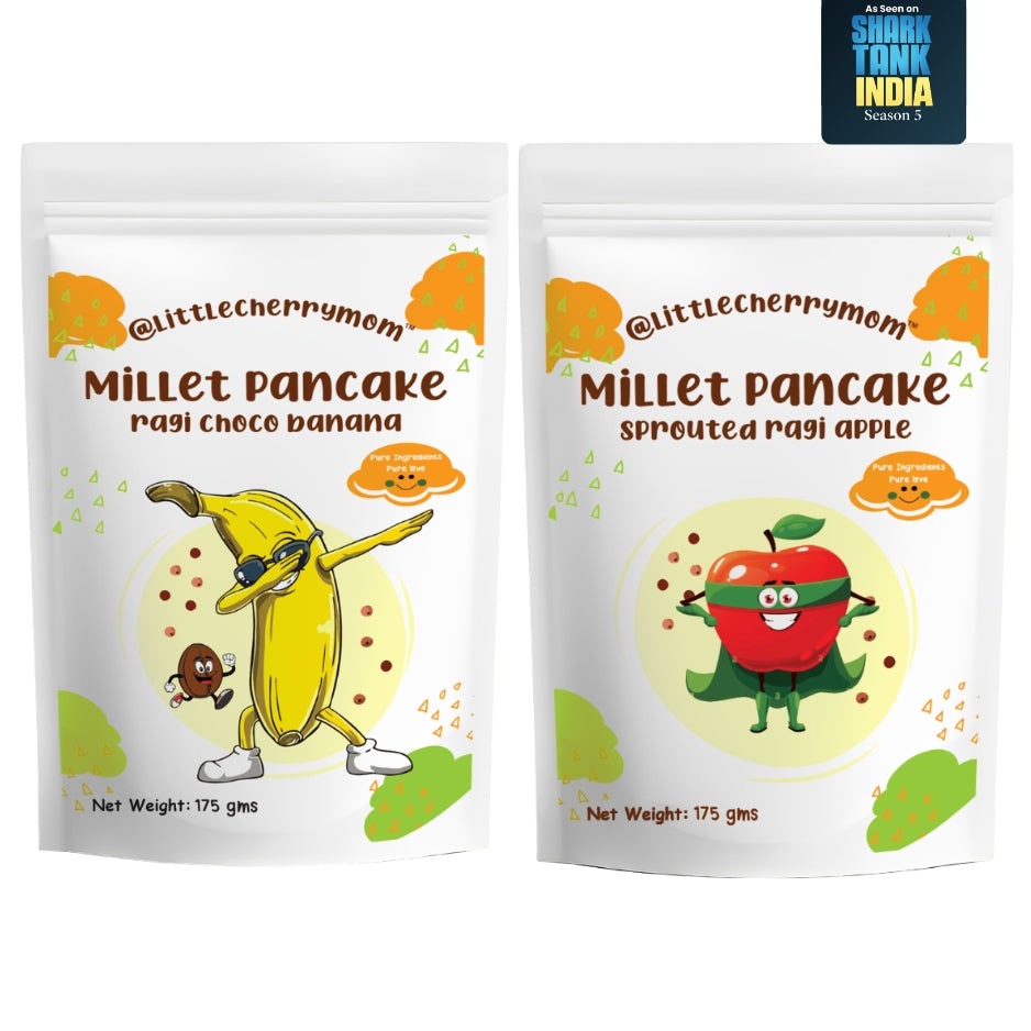 Littlecherrymom Calcium Rich Pancake Combo — Healthy Pancake Mix for Kids | Ragi Choco Banana & Apple | No Maida