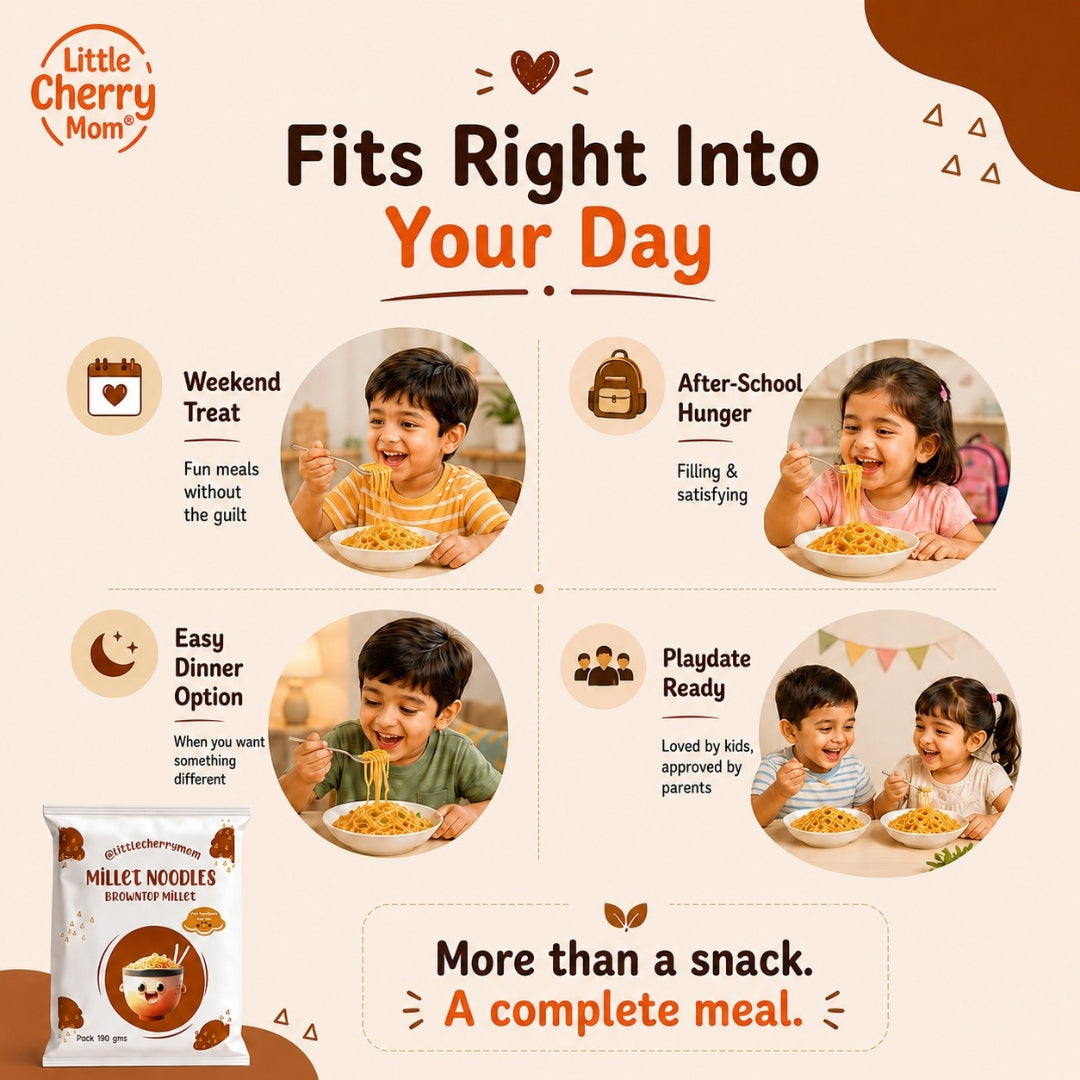 Littlecherrymom Browntop Millet Noodles 190g - No Maida, Healthy Noodles For Daily Meals, Hakka Style