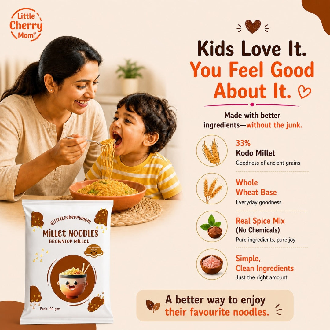 Littlecherrymom Browntop Millet Noodles 190g - No Maida, Healthy Noodles For Daily Meals, Hakka Style