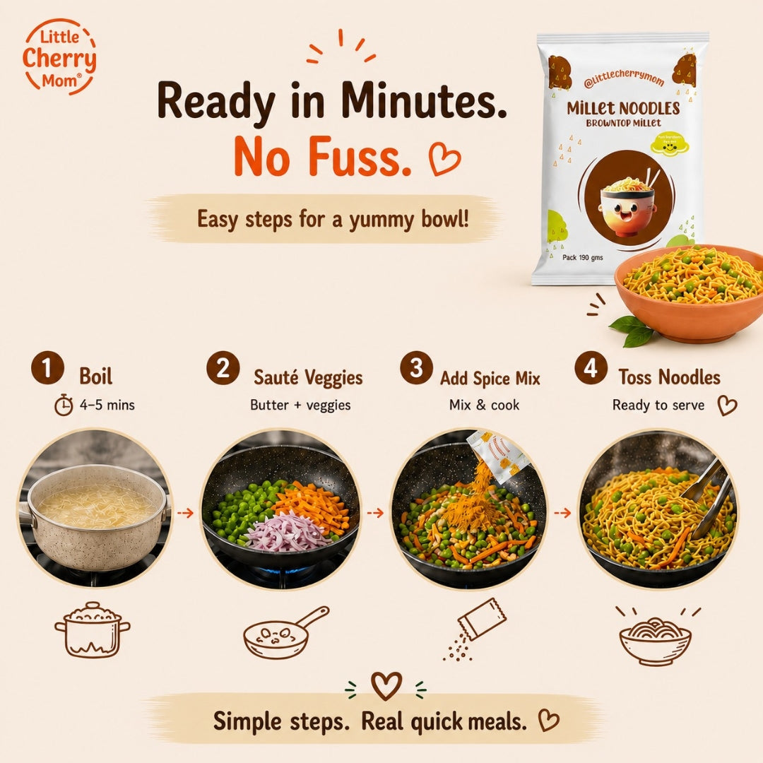 Littlecherrymom Browntop Millet Noodles 190g - No Maida, Healthy Noodles For Daily Meals, Hakka Style