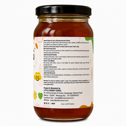 Littlecherrymom Raw Honey Multiflora (500g) — Natural & Unfiltered Honey for Kids & Families | No Added Sugar