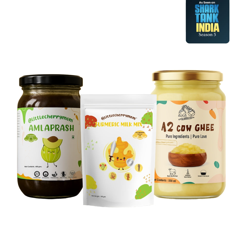 Littlecherrymom Winter Immunity Booster Combo — Amlaprash, Turmeric Milk Mix & A2 Bilona Ghee for Families