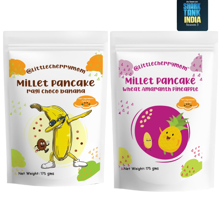 Littlecherrymom Power Pancake Combo (175g×2) — Healthy Pancake Mix Combo for Kids | Ragi Choco Banana & Pineapple | No Maida