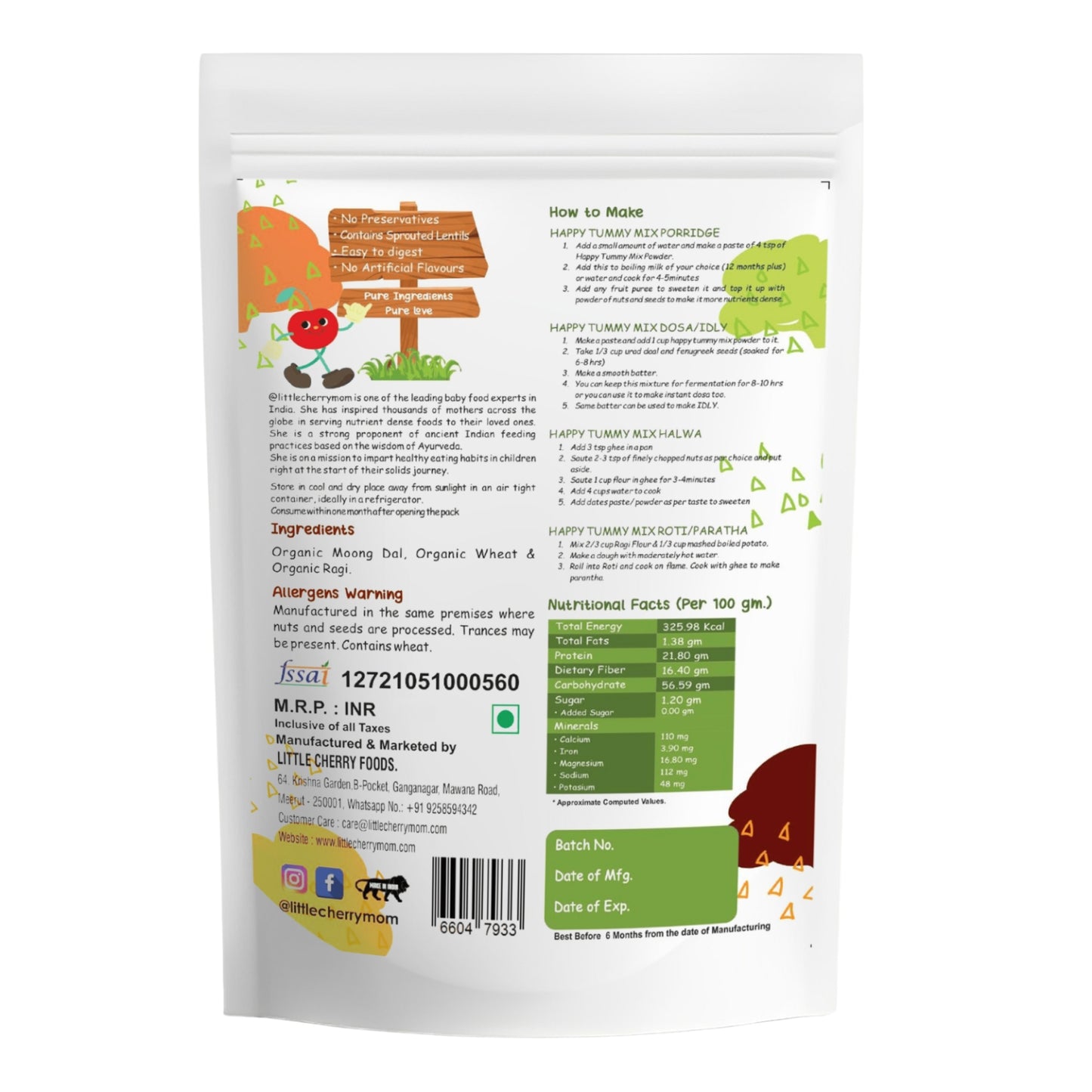 Littlecherrymom  Happy Tummy Combo - (Happy Tummy Mix, Little Millet Makhana) 375g each