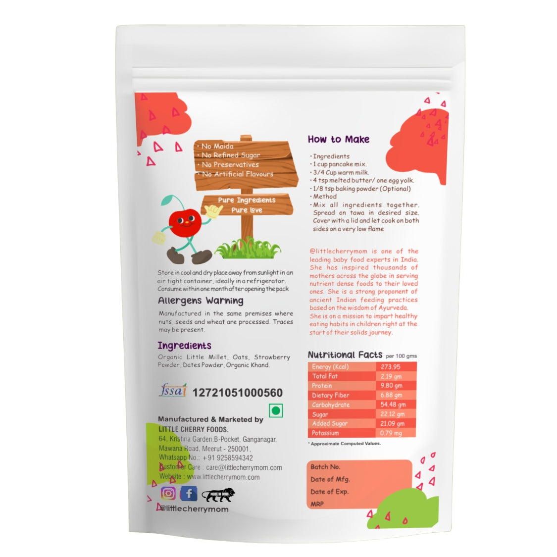 Littlecherrymom Super Millets Pancake Combo — Healthy Pancake Mix Combo for Kids | Strawberry & Mango Flavours | No Maida