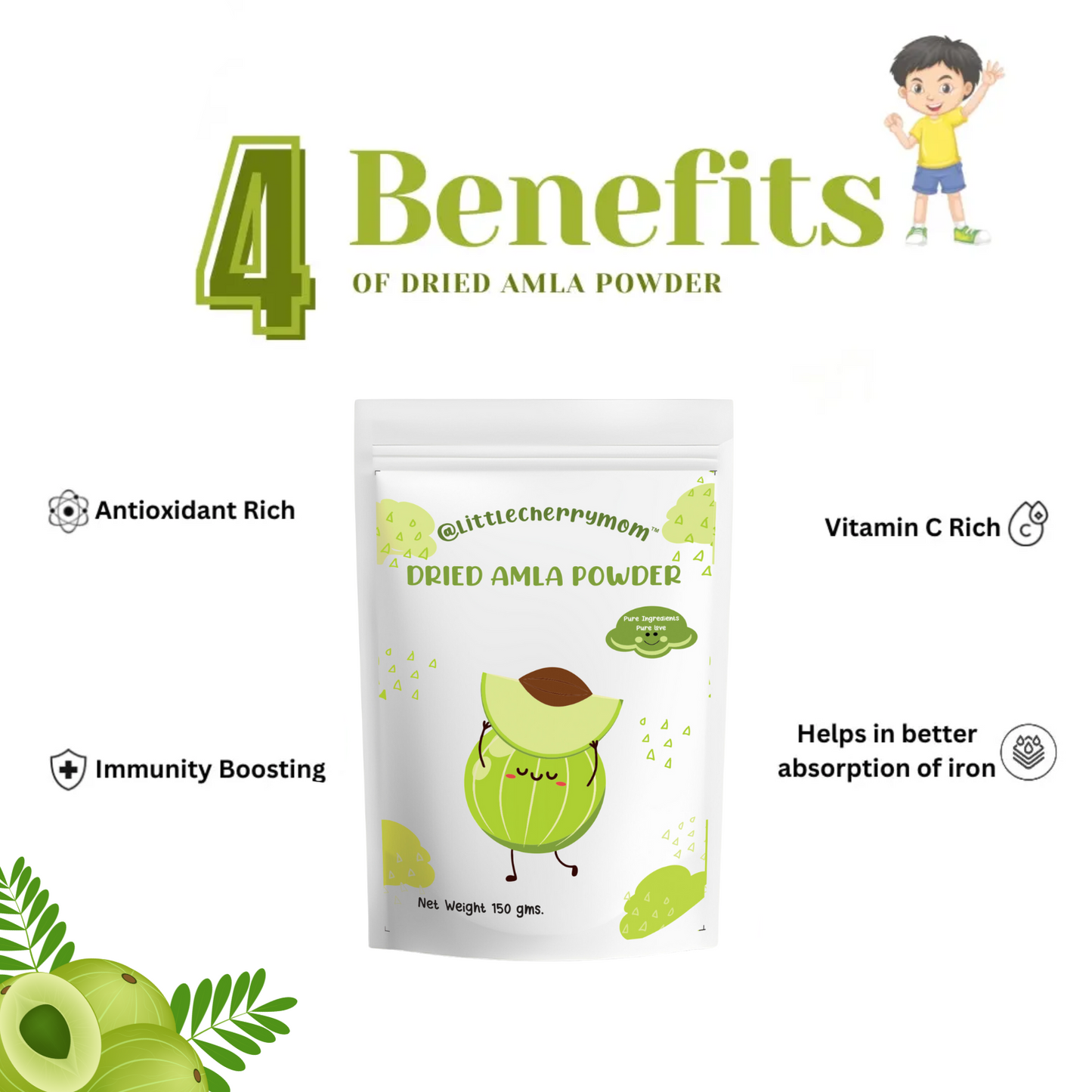 Littlecherrymom Immunity Booster Combo - 1x300g Nuts & Seeds Powder, 1x150g Dried Amla Powder