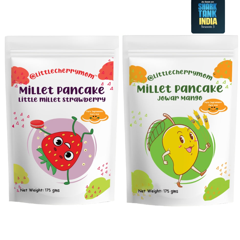 Littlecherrymom Super Millets Pancake Combo — Healthy Pancake Mix Combo for Kids | Strawberry & Mango Flavours | No Maida