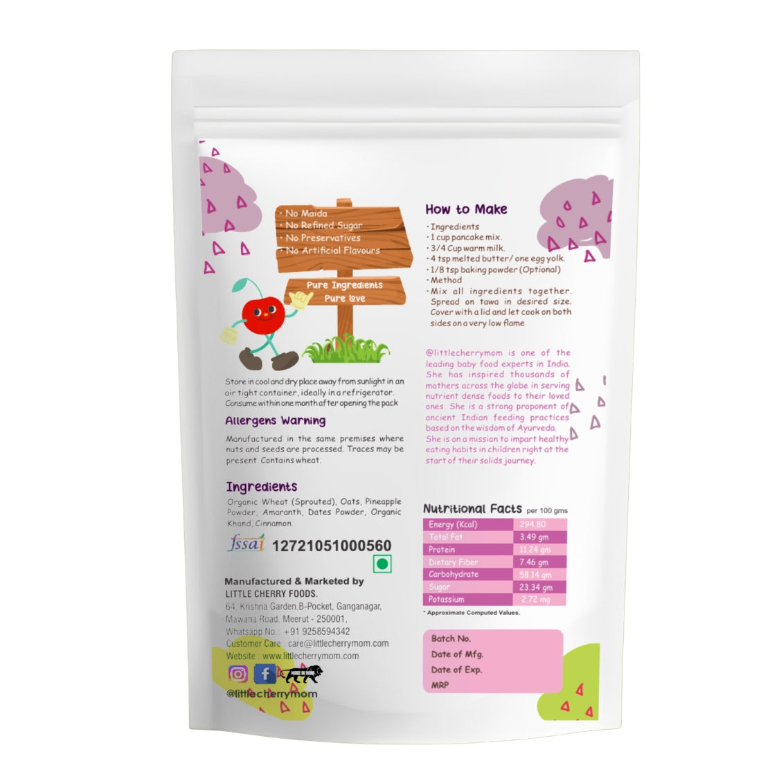Littlecherrymom Power Pancake Combo (175g×2) — Healthy Pancake Mix Combo for Kids | Ragi Choco Banana & Pineapple | No Maida