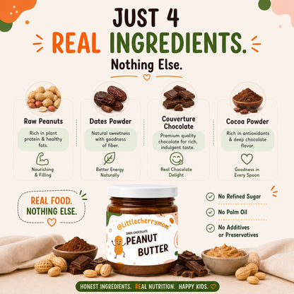 Littlecherrymom Dark Chocolate Peanut Butter — Just 4 Real Ingredients, No Refined Sugar, No Palm Oil — For Kids & Families