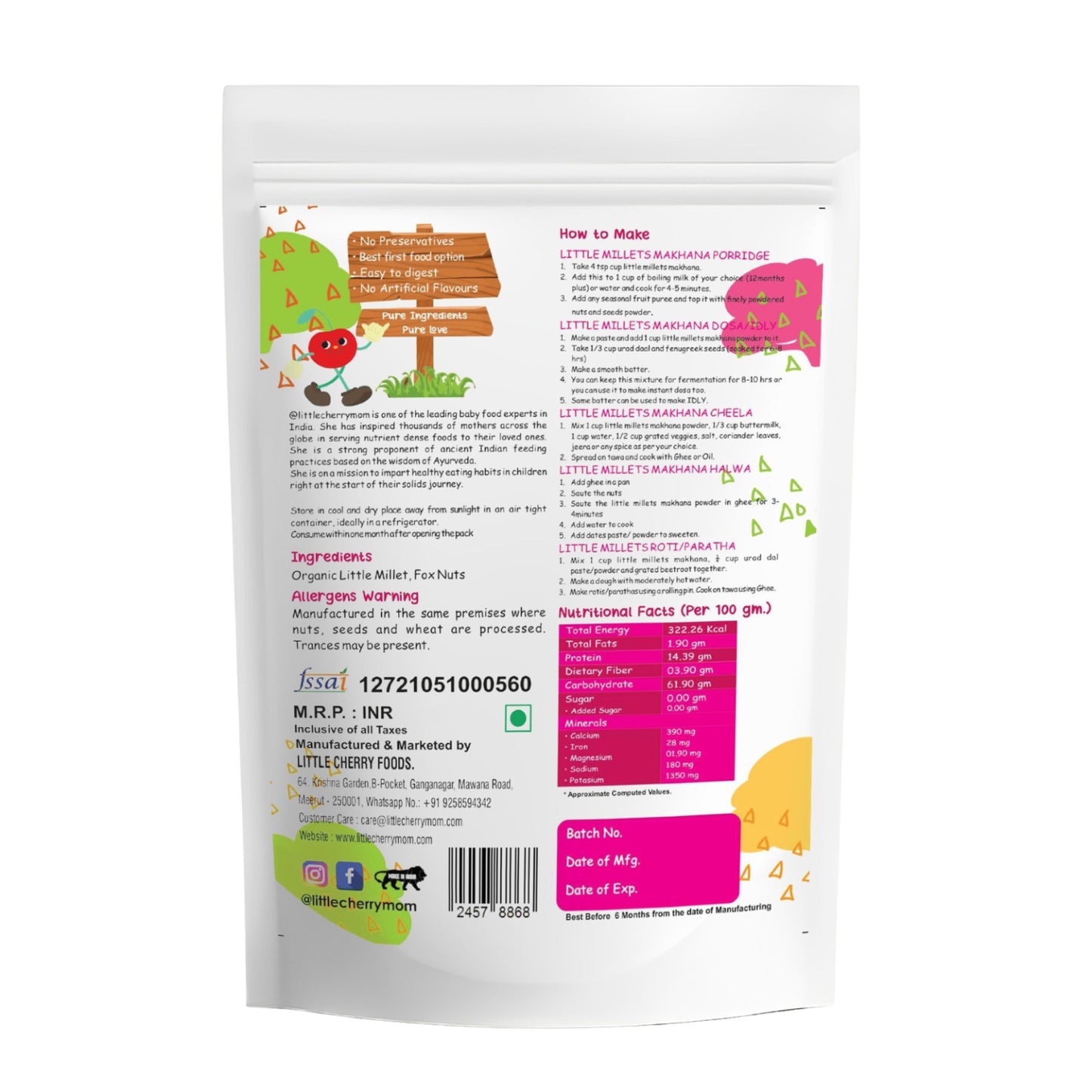 Littlecherrymom  Happy Tummy Combo - (Happy Tummy Mix, Little Millet Makhana) 375g each