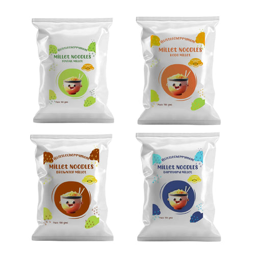 Littlecherrymom Millet Noodles (Super Combo) - All 4 Flavours (190 gm Each) : Barnyard Millet Noodles, Browntop Millet Noodles, Foxtail Millet Noodles, Kodo Millet Noodles.