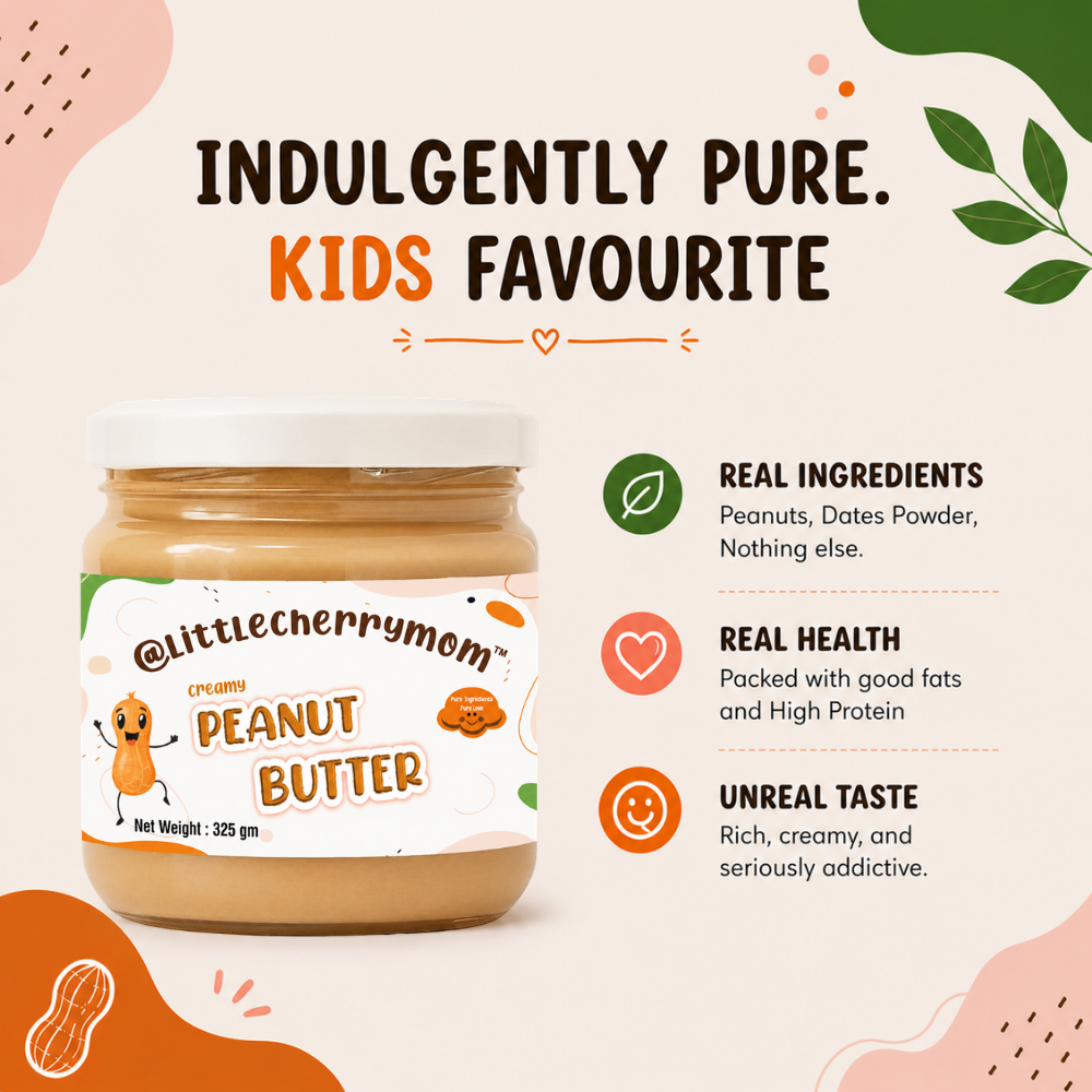 Littlecherrymom Creamy Peanut Butter 325 gm - Protein-Rich Peanut Spread For Kids