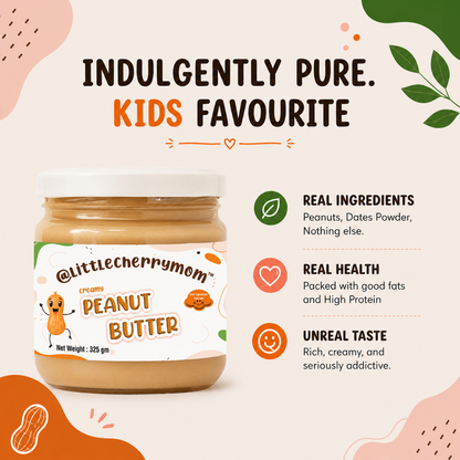 Littlecherrymom Creamy Peanut Butter 325 gm - Protein-Rich Peanut Spread For Kids