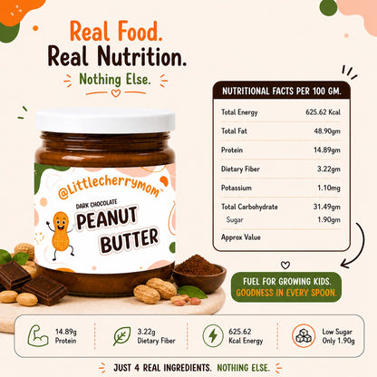 Littlecherrymom Dark Chocolate Peanut Butter — Just 4 Real Ingredients, No Refined Sugar, No Palm Oil — For Kids & Families