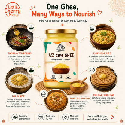 Littlecherrymom A2 Bilona Cow Ghee 500ml — Made the Traditional Way, From Grass-Fed Desi Cows | Pure, Unprocessed, No Additives