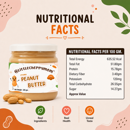Littlecherrymom Creamy Peanut Butter 325 gm - Protein-Rich Peanut Spread For Kids