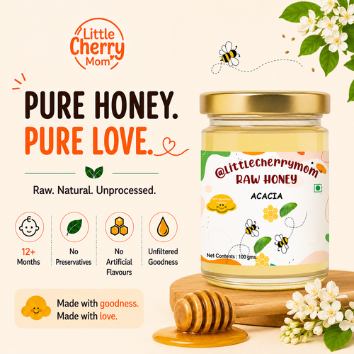 Littlecherrymom Raw Honey Acacia (100g) — Premium Raw & Unfiltered Honey for Kids & Families | No Added Sugar