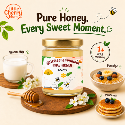 Littlecherrymom Raw Honey Acacia – 100g (Pack of 2) — Premium Raw & Unfiltered Honey for Families | No Added Sugar