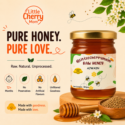 Littlecherrymom Raw Honey Ajwain (100g) Pack of 2 — Traditional Wellness Blend for Kids & Families | No Refined Sugar