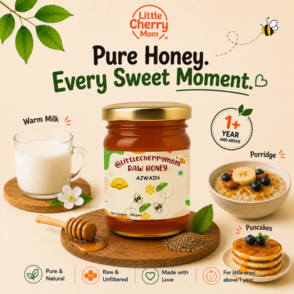 Littlecherrymom Raw Honey Ajwain (100g) Pack of 2 — Traditional Wellness Blend for Kids & Families | No Refined Sugar