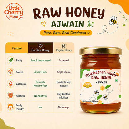 Littlecherrymom Raw Honey Ajwain (100g) Pack of 2 — Traditional Wellness Blend for Kids & Families | No Refined Sugar