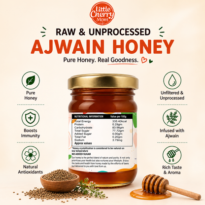 Littlecherrymom Raw Honey Ajwain (100g) Pack of 2 — Traditional Wellness Blend for Kids & Families | No Refined Sugar