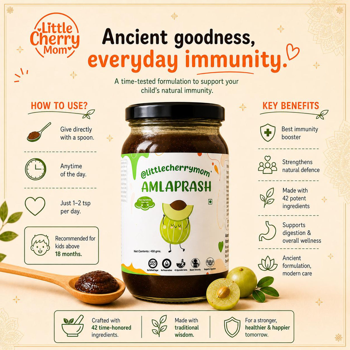 Littlecherrymom Amlaprash - India's Cleanest Amlaprash for Kids, Made with 42 Herbs & Zero Refined Sugar