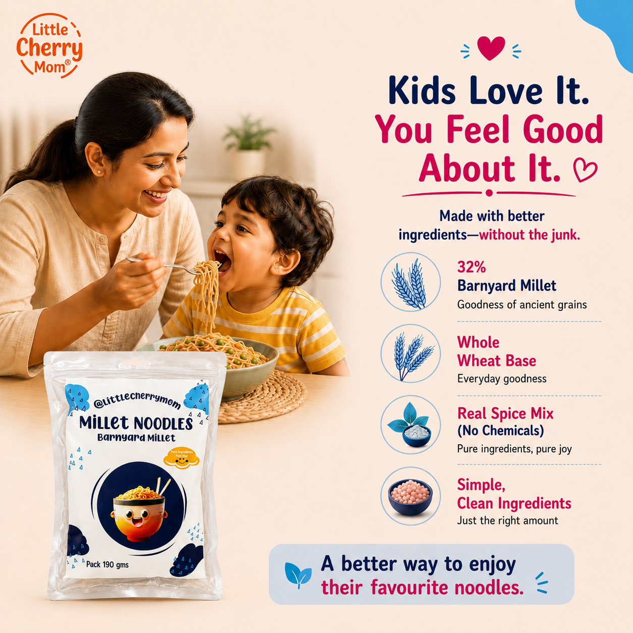 Littlecherrymom Barnyard Millet Instant Noodles – Healthy Instant Millet Noodles for Kids & Families | No Maida | No Palm Oil