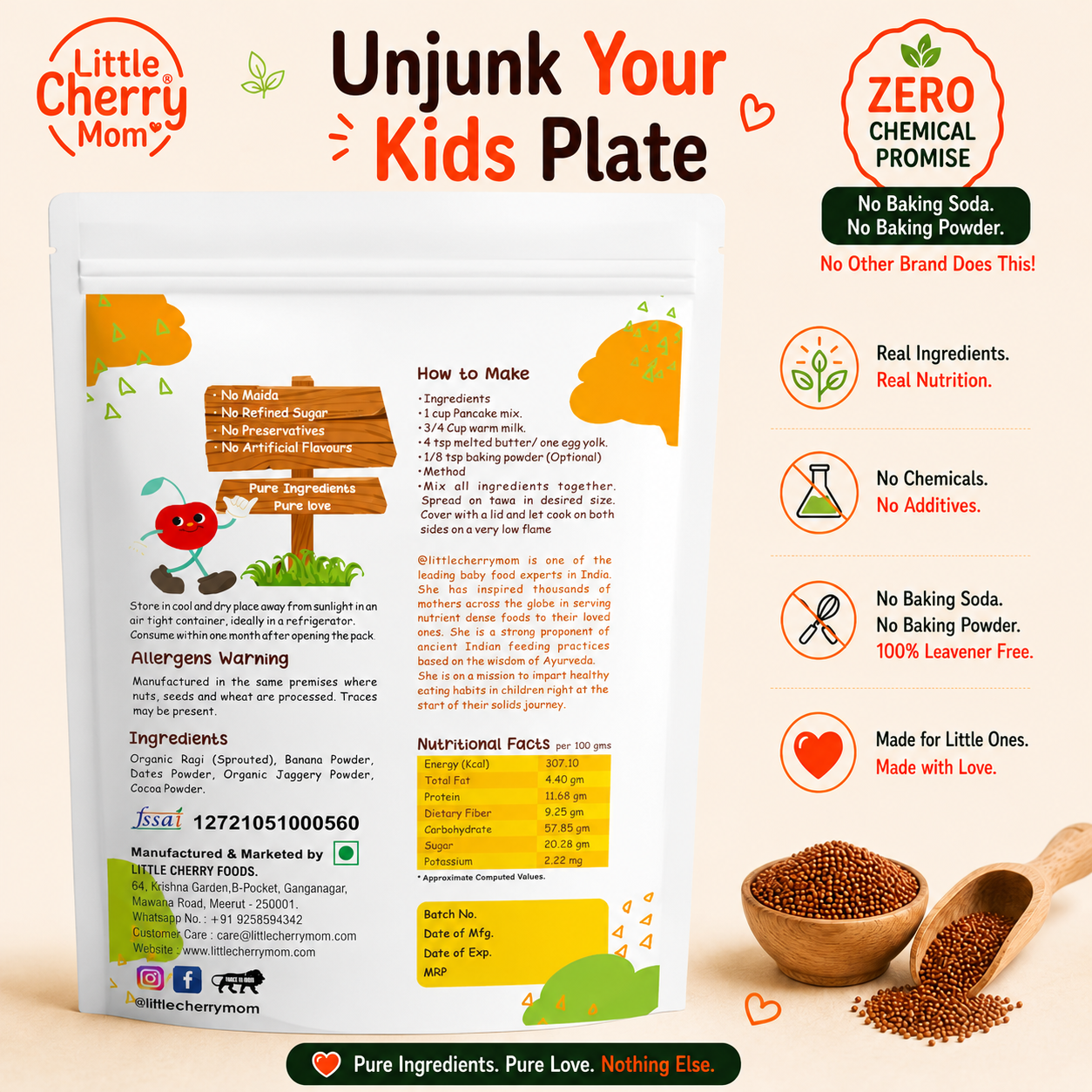Littlecherrymom Ragi Choco Banana Pancake Mix — Healthy Pancake Mix for Kids | Made with Sprouted Ragi & Real Banana