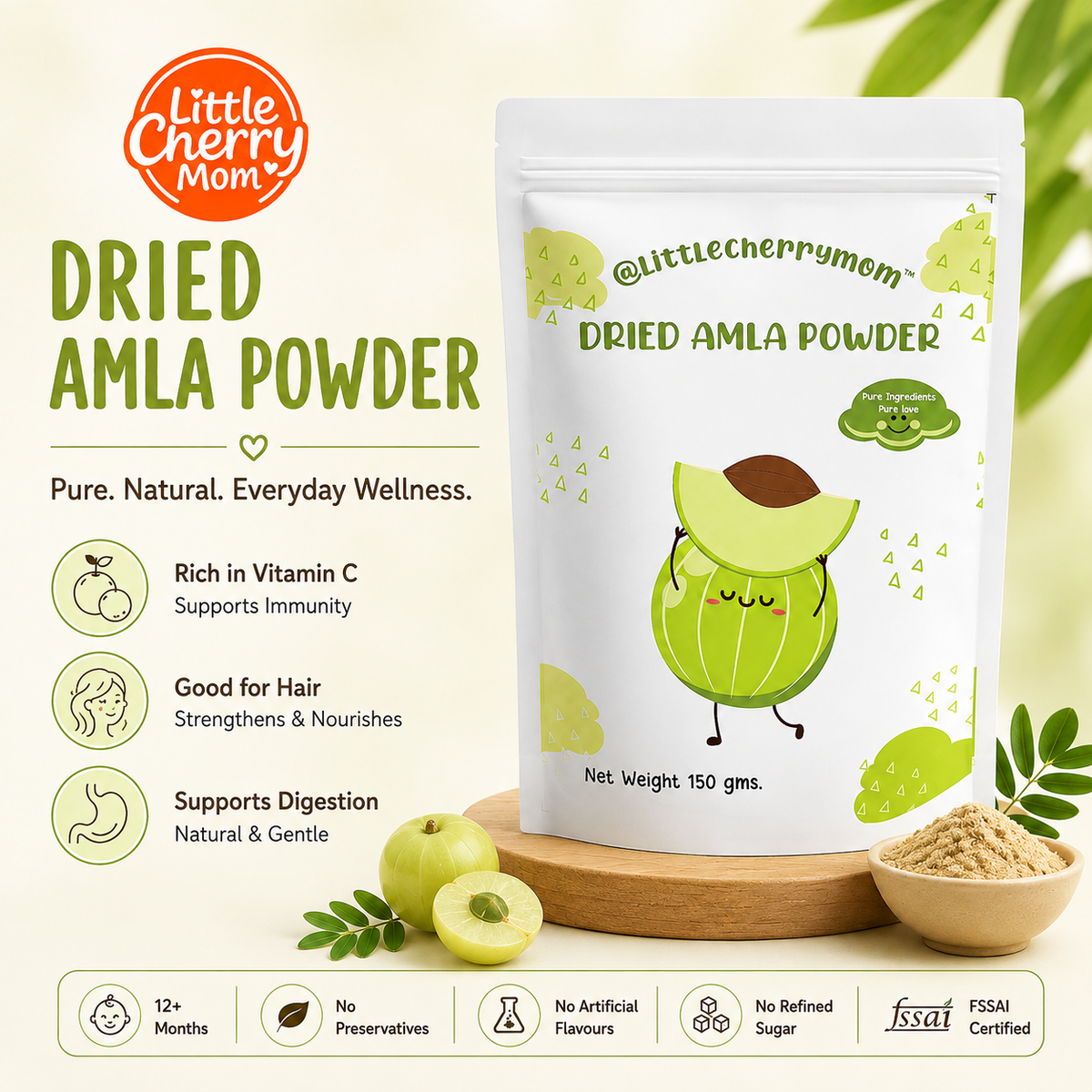 Littlecherrymom Dried Amla Powder — Natural Vitamin C Booster for Kids & Families | 100% Sundried Amla