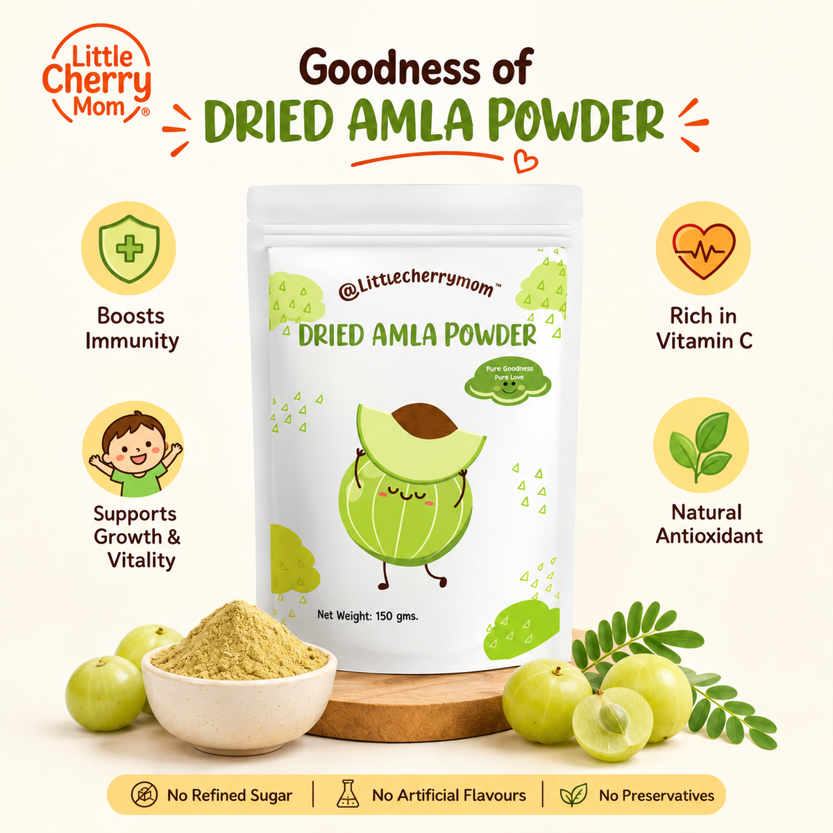 Littlecherrymom Dried Amla Powder — Natural Vitamin C Booster for Kids & Families | 100% Sundried Amla