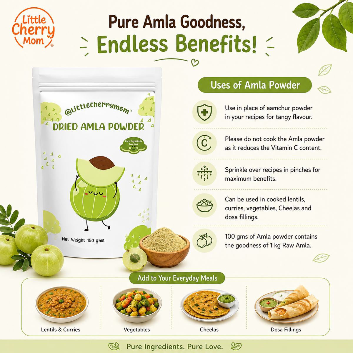 Littlecherrymom Dried Amla Powder — Natural Vitamin C Booster for Kids & Families | 100% Sundried Amla