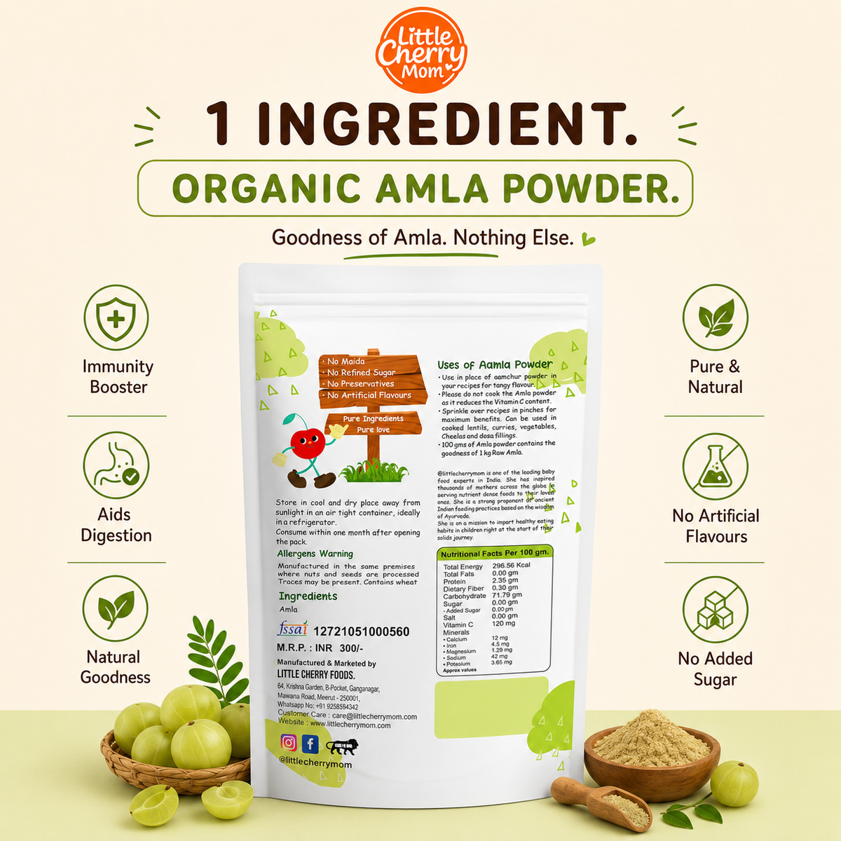 Littlecherrymom Dried Amla Powder — Natural Vitamin C Booster for Kids & Families | 100% Sundried Amla