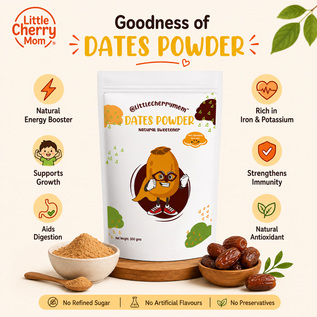 Littlecherrymom Dates Powder 300g — Natural Sweetener for Babies & Families | No Refined Sugar