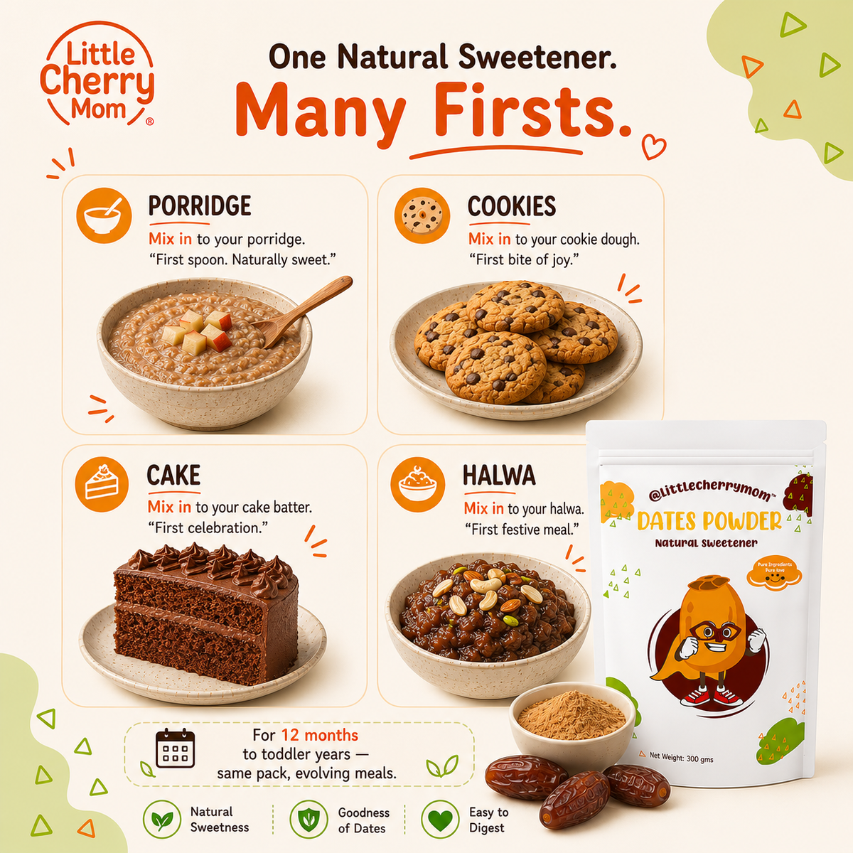Littlecherrymom Dates Powder 300g — Natural Sweetener for Babies & Families | No Refined Sugar