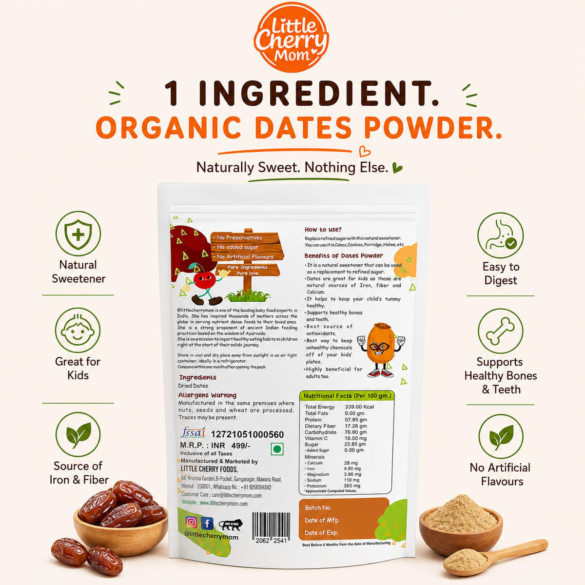 Littlecherrymom Dates Powder 300g — Natural Sweetener for Babies & Families | No Refined Sugar