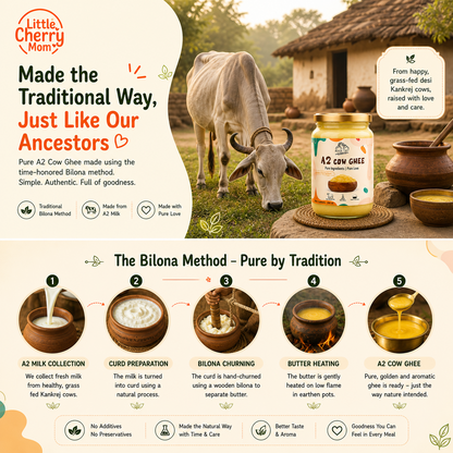 Littlecherrymom A2 Bilona Cow Ghee 500ml — Made the Traditional Way, From Grass-Fed Desi Cows | Pure, Unprocessed, No Additives